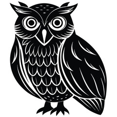 Wise Owl Black and White Vintage Line Art Design