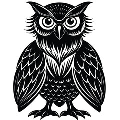 Wise Owl Black and White Vintage Line Art Design