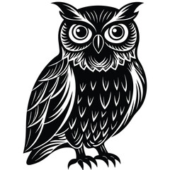 Wise Owl Black and White Vintage Line Art Design