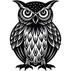 Wise Owl Black and White Vintage Line Art Design
