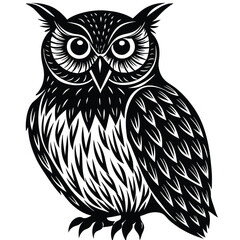 Wise Owl Black and White Vintage Line Art Design