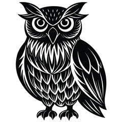 Wise Owl Black and White Vintage Line Art Design