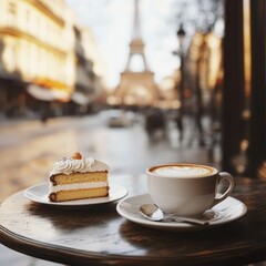 Enjoying dessert with a view of the Eiffel Tower at a charming caf&eacute; in Paris