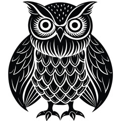 Wise Owl Black and White Vintage Line Art Design