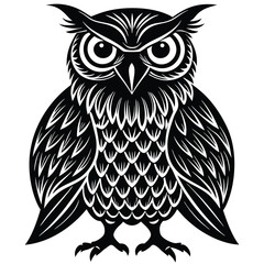 Wise Owl Black and White Vintage Line Art Design
