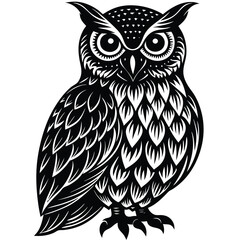 Wise Owl Black and White Vintage Line Art Design