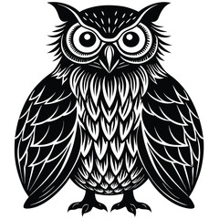 Wise Owl Black and White Vintage Line Art Design