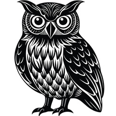 Wise Owl Black and White Vintage Line Art Design