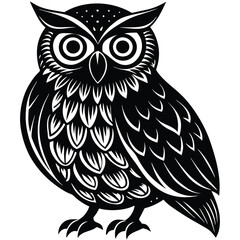 Wise Owl Black and White Vintage Line Art Design
