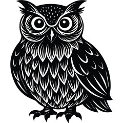 Fototapeta premium Wise Owl Black and White Vintage Line Art Design