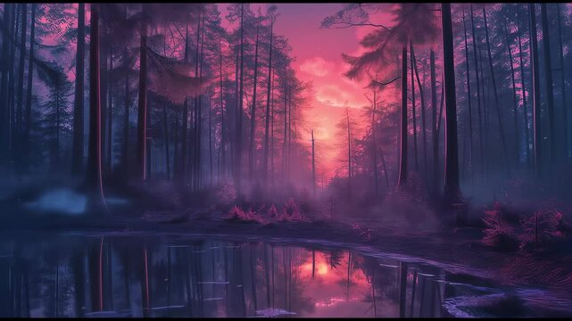 Serene Forest Reflection at Dusk