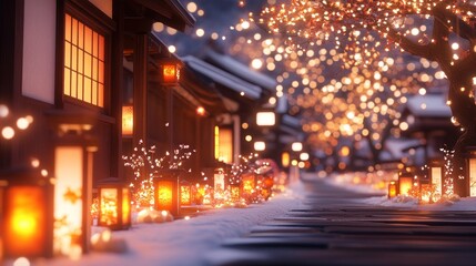 Festive Winter Night in a Japanese Village