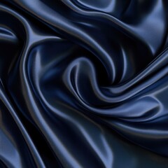Fototapeta premium Elegant dark blue satin fabric draped smoothly with soft textures and gentle folds