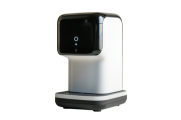 Sleek automatic hand sanitizer dispenser modern design white and black studio shot against black on transparent background