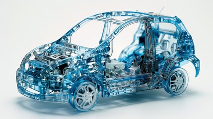 Futuristic electric car featured with advanced technology and ecological design in a studio setting