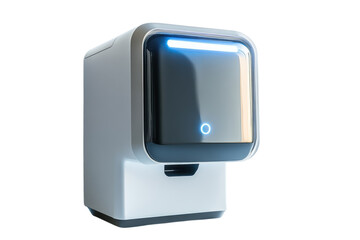 Sleek futuristic medical device with glowing blue interface isolated on black background High tech on transparent background