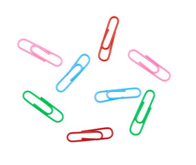 colorful paper clips isolated on white background