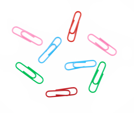 colorful paper clips isolated on white background