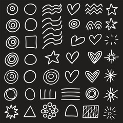 Black Background Doodle Icons Set with Mixed Shapes