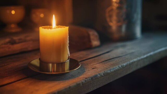 Cozy Candle Light on Wooden Table