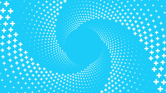 Blue background with a swirling pattern of white plus signs