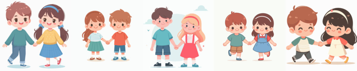 set vector happy kids holding hands