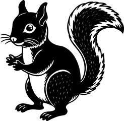 Cartoon Style Black and White Squirrel Silhouette Vector Illustration