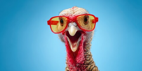 Fototapeta premium Cool turkey bird with red sunglasses