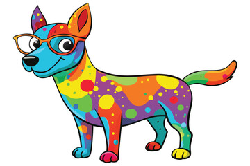Colorful artistic dog  with colorful paint splatters on white background