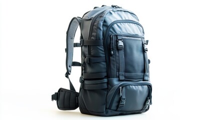 Naklejka premium Lightweight travel backpack with ergonomic mesh back and multiple compartments, isolate on white background