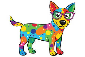 Colorful artistic dog  with colorful paint splatters on white background
