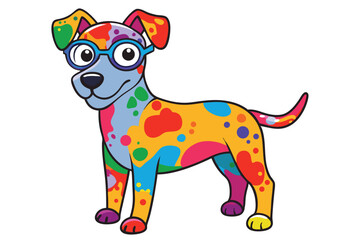 Colorful artistic dog  with colorful paint splatters on white background