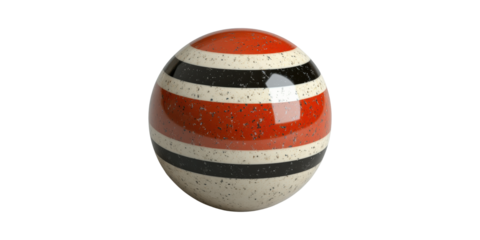 Striped Spherical Object With Red, Black, And Bands. Modern Design Element Isolated On Transparent Background