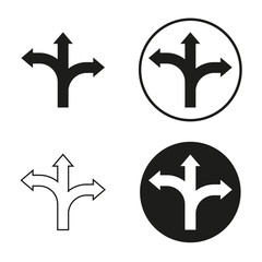 Arrows in three directions. Three-way direction arrow symbol. Simple logo. EPS 10. Vector illustrations