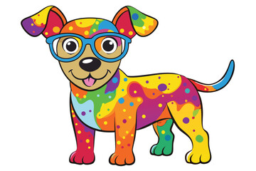 Colorful artistic dog  with colorful paint splatters on white background