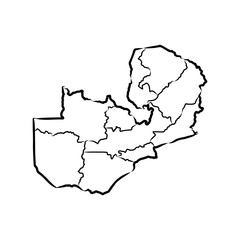Zambia Map. Zambian Country Map. Black and White