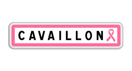 Panneau de sortie de Cavaillon, Vaucluse, Provence-Alpes-Côte d'Azur avec Ruban Octobre Rose