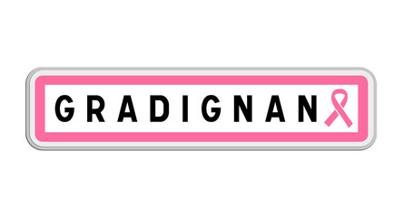 Panneau de sortie de Gradignan, Gironde, Nouvelle-Aquitaine avec Ruban Octobre Rose