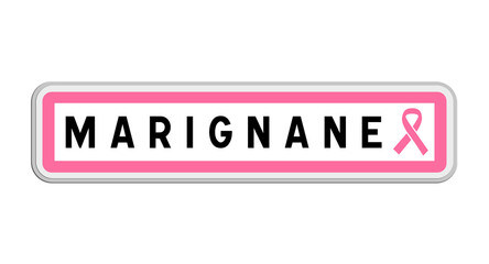 Panneau de sortie de Marignane, Bouches-du-Rhône, Provence-Alpes-Côte d'Azur avec Ruban Octobre Rose