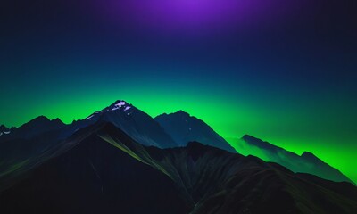 Naklejka premium Majestic Mountains Silhouette Under a Celestial Dance of Aurora-Inspired Lights