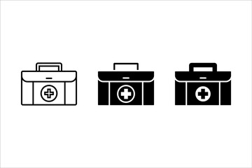 First aid kit icon set. Medical box with cross. Medical emergency equipment. Healthcare concept.