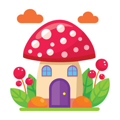 Fototapeta premium Whimsical Mushroom-Shaped House with Vibrant Colors and Nature Elements