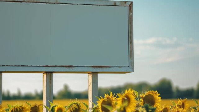 Sunflower Field with Empty Billboard