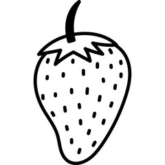 Lovely doodle strawberry with stem, seeds and leaves. Simple hand drawn garden and farming summery fruit isolated on white background. Cute vector of healthful raw food for poster, branding, design