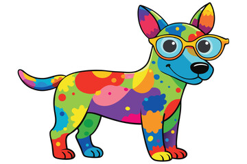 Colorful artistic dog  with colorful paint splatters on white background