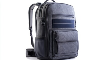 Business backpack with built-in laptop compartment and charging port, perfect for tech-savvy travelers, isolate on white background