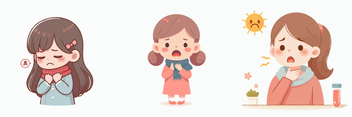 set vector kids sore throat