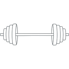 Lovely line barbell with weights for powerlifting, bodybuilding. Sport and competition tool for home and gym training for strong muscles. Simple hand drawn fitness doodle isolated on background.