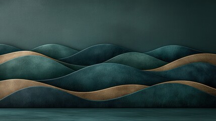 Obraz premium Teal and tan layered wave-like textured background surface
