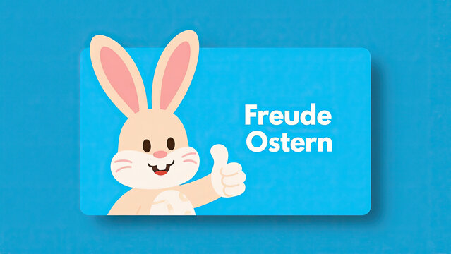 Ostern Konzept Feiertag Gru&szlig;karte mit deutschem Text - Coller Osterhase Kaninchen mit Sonnenbr